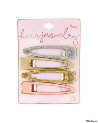 MHB Must-Have-Beauty Women's Hair Accessories - HAIR JEWELRY - 4PK GLITTER & METAL CLIPS